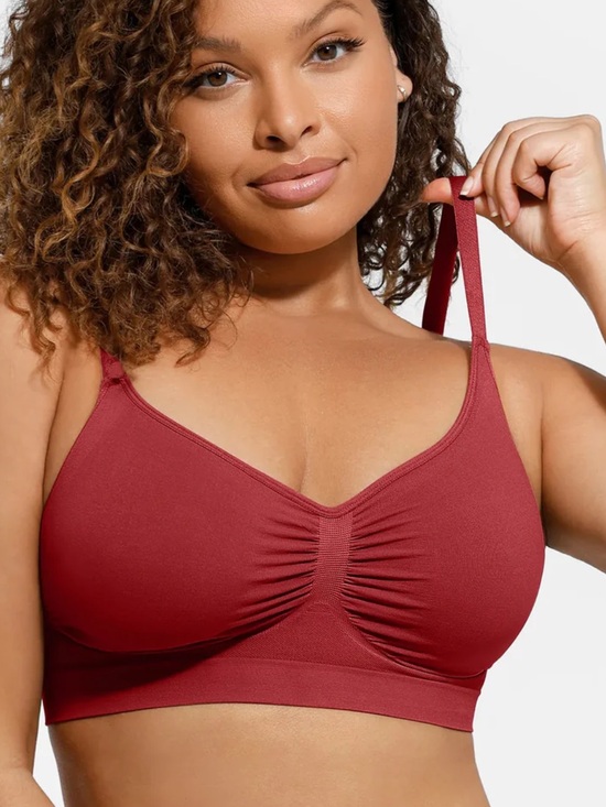 Feelingirl Other - Wireless Ruched Bralette in Deep Wine Red
